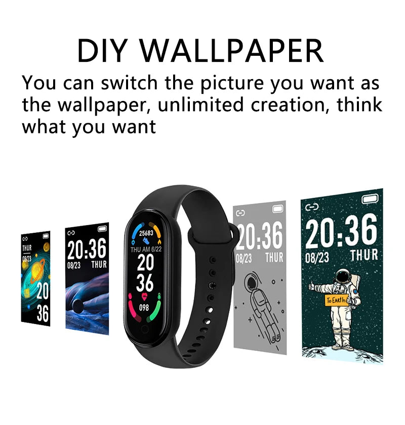 M6 Smart Watch Men Women Fitness Smart Bracelet Sports Band Heart Rate Blood Pressure Monitor Waterproof Multi-function Watches watch