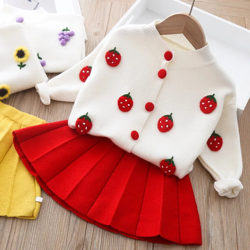 Girls long sleeve knitting suit autumn winter new girls sweater cardigan knitting Top + skirt two piece set infants girls