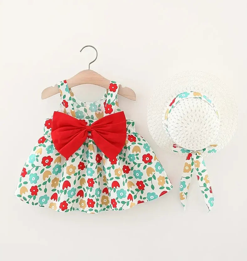 Summer Newborn Baby Clothes Toddler Girl Clothes Cotton Beach Suspender Dress+Sun Hat Princess Dresses2 Pcs infants girls