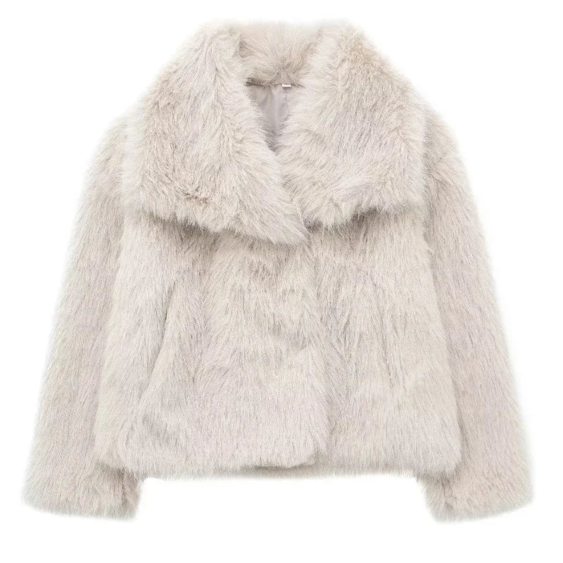 Woman Autumn Winter Faux Fur Coat Plush Fluffy Women's Jacket New in Outerwears White Red Gray Black Wool Blends Coat