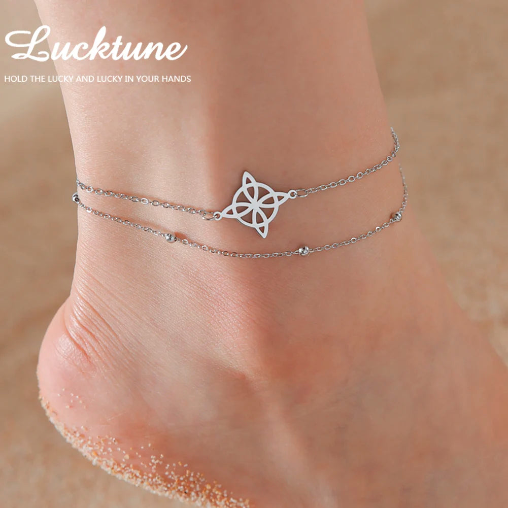 Witch Knot Pendant Anklets for Women Stainless Steel Silver Color Anklet Summer Accessories Beach Jewelry anklet