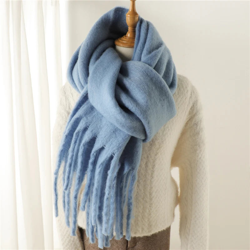 Winter Scarf for Women Cashmere Warm Solid Pashmina Blanket Wraps Female Thick Soft Bufanda Big Tassel Shawl Long Poncho Echarpe scarf and shawl