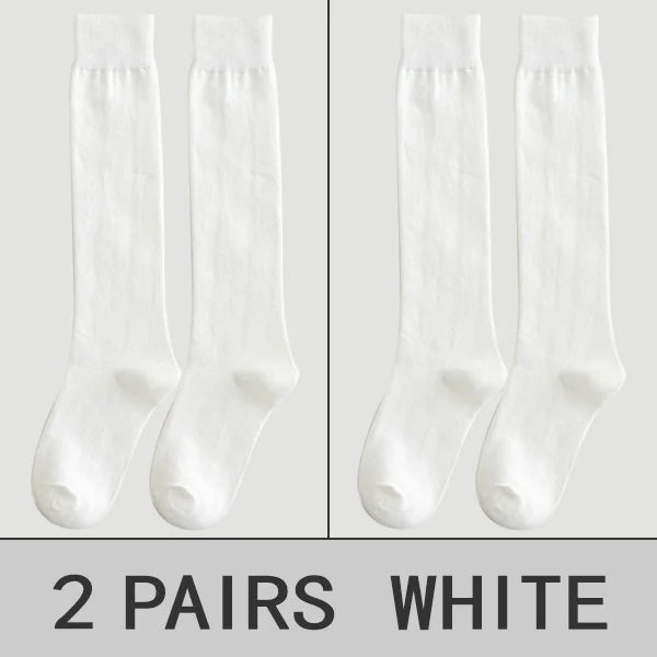 2 Pairs Women Cotton Knee High Socks Black White Solid color Fashion Casual Calf Sock Female Girl Party Dancing Sexy Long Socks