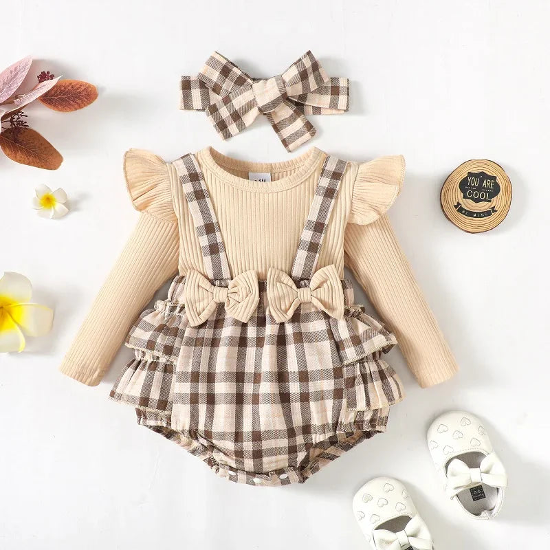 0-18M Spring Fall Newborn Baby Girls Romper Infant Knit Ruffle Bow Bodysuit Soft Long Sleeve Lattice Splice Jumpsuit infants girls