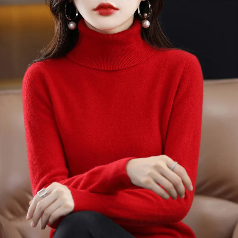 100% Merino Wool Cashmere Sweater Women Knitted Sweater Turtleneck Long Sleeve Pullovers Autumn Winter Clothing Warm Jumper Tops sweater