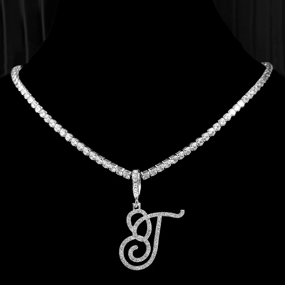 New Cursive Letters Cubic Zirconia Chain Intial Name Necklace Hip Hop Jewelry Gold Silver Color CZ 26 Alphabet Pendant Necklaces necklace