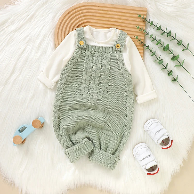 Infant Boys Girls Sleeveless Rompers Clothes 0-18m Newborn Babies Solid Color Knitted Jumpsuits Outfit Spring Fall Children Wear infants boys