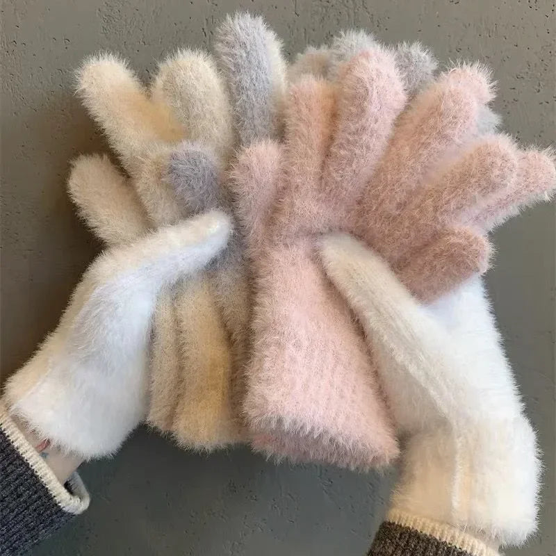 Moda Inverno Visone Velluto Cinque Dita Guanti Peluche Caldo Freddo Guanti Donne All'aperto Ciclismo Tinta Unita Wistiti Mittens