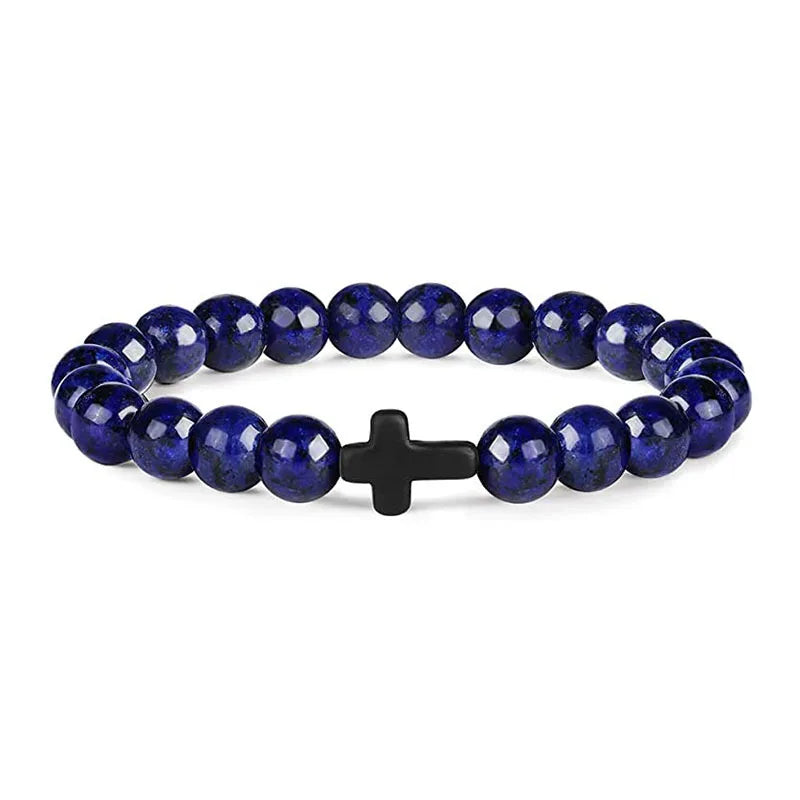 Prayer Men Natural Stone Wood Beads Rosary Hematite Cross Bracelets Onyx Meditation Bracelet Women Yoga Jewelry Homme Pulsera bracelete