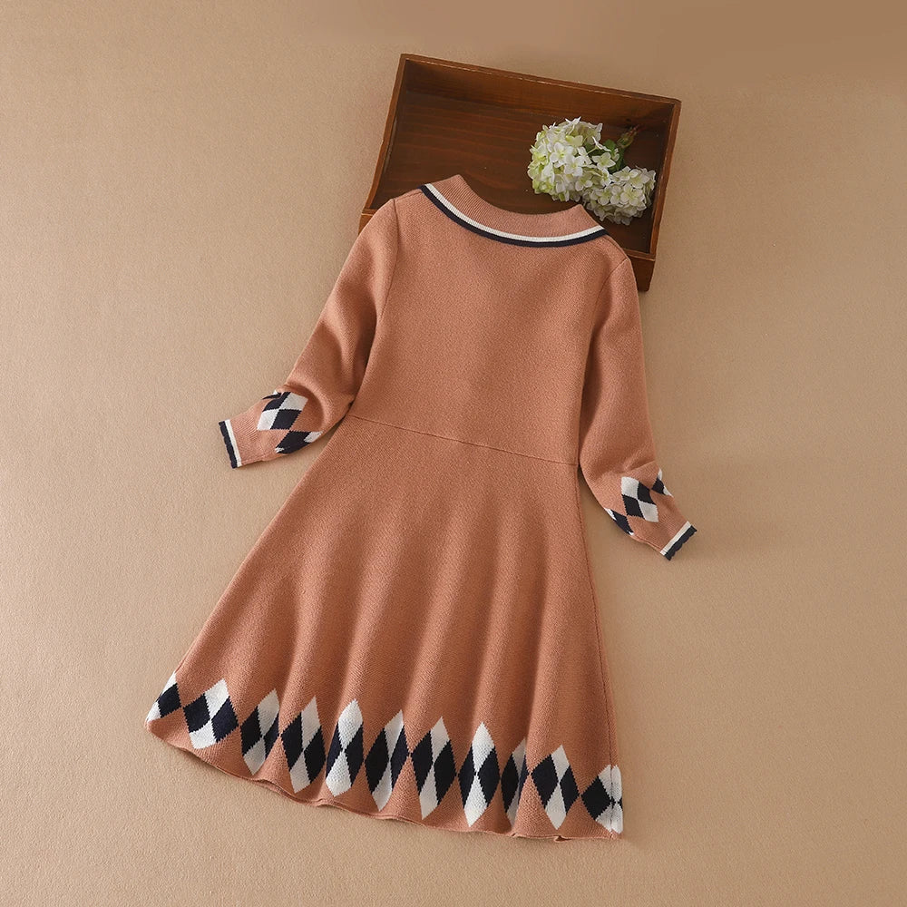 Kids Girls 5-12 Years Autumn Winter New Dress Children Warm Sweater Clothing Knitting Long Sleeve Princess Dress girls dresses