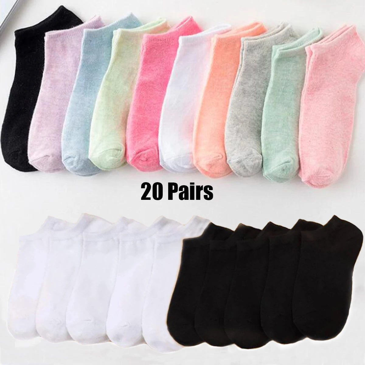 10/20 Pairs Women' s Candy Colors Ankle Socks Invisible Black And White Breathable Sports Socks For Ladies Girls Socks