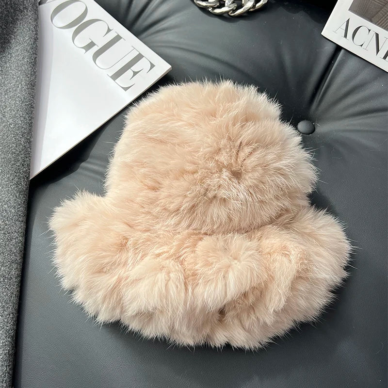 New Real Rabbit Fur Fisherman's Hat For Women Winter Warm Rabbit Fur Caps Soft Natural Rabbit Fur Hats Female Fashion Fur Cap