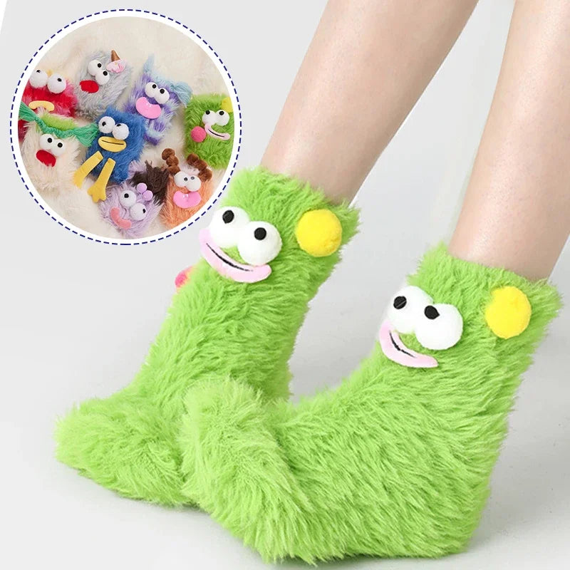 Women's Winter Socks Funny Thickened Warm Medium Tube Sock Men Warm Kawaii Cartoon Home Floor Sokken Girls Fluffy Socks