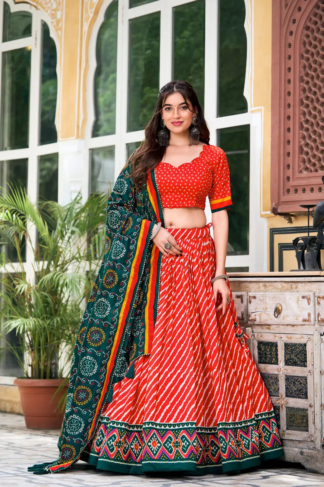 Elegant Leheriya Tussar Silk Lehenga Choli Patola Bandhani Print Indian Fashion Design party lehnga