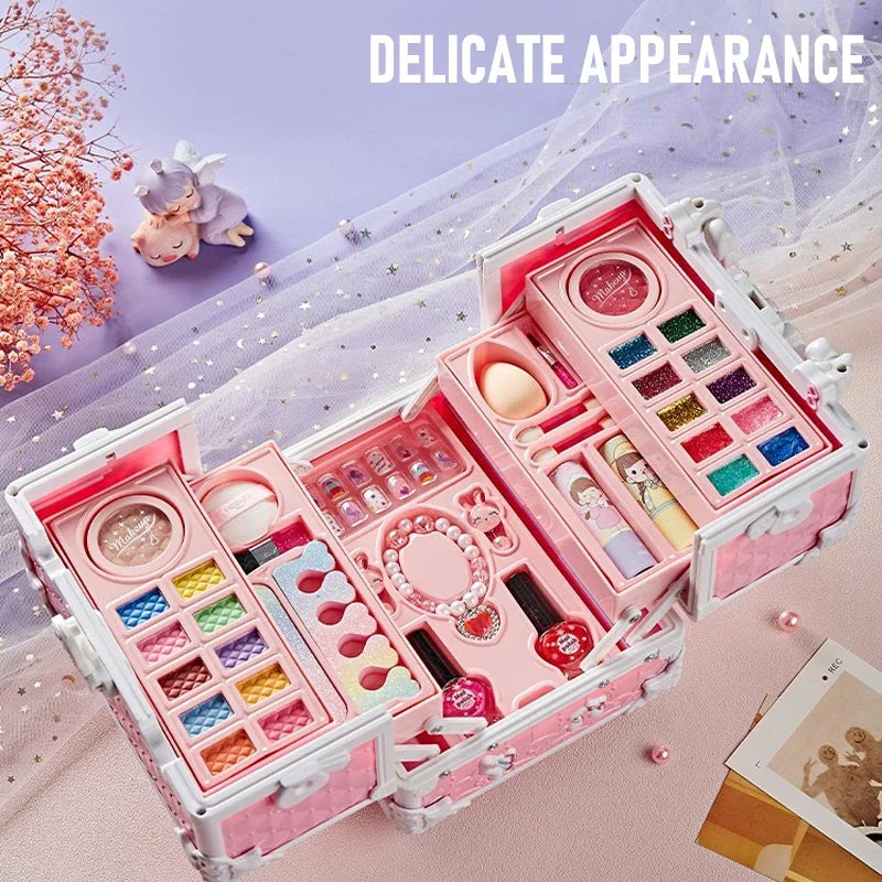 Kids Makeup Kit Little Girls 49 Pcs Washable Makeup Kit Real Girl Princess Make Up Kit with Cosmetic Case Play Set Birthday Gift kids makeup