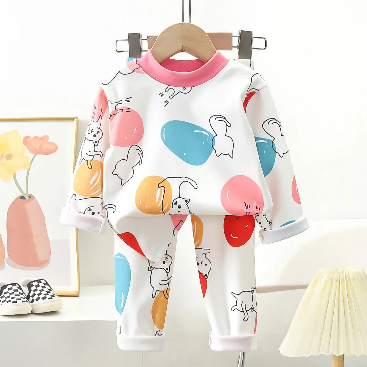 New Kids Autumn Warm Pajamas Boys Girls Cute Cartoon Bear Long Sleeve T-Shirt Top + Pants Baby Sleepwear Underwear Clothing Sets night wear girls