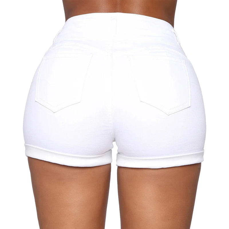 Cotton Stretchy High Waist Jean Shorts Woman Summer Casual Sweat With Pocket Zipper White Black Cuffed Denim Shorts