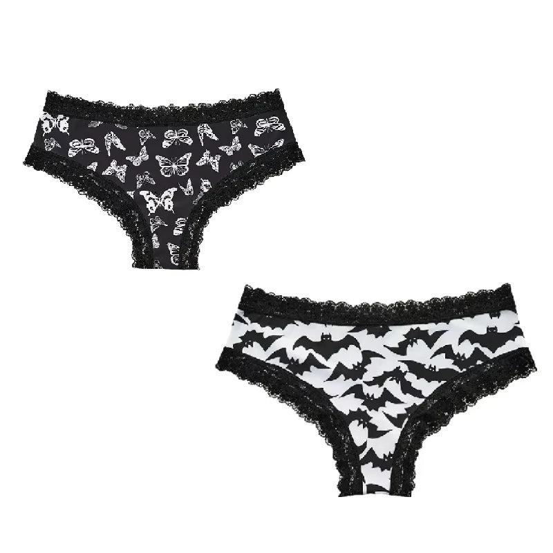 2Pc Set Lingerie Woman Sexy Underwear Lace Female Underwear Ghost Bat Butterfly Gothic Style Breathable Panties For Women undergarments