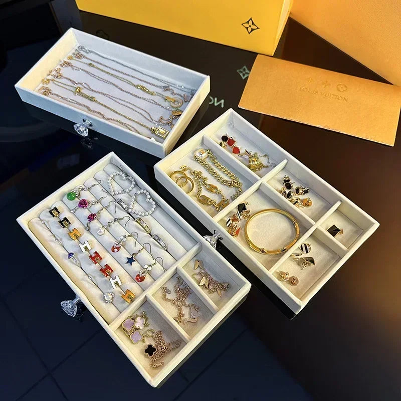 Acrylic Velvet Jewelry Organizer with 3 Drawers Stackable Display Storage Earrings Necklace Bracelets Box Holder Case for Women jewellery box