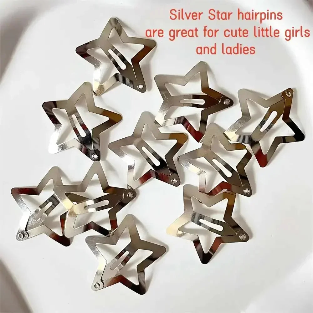 2/50Pcs Y2K Silver Star Hair Clips for Girls Filigree Star Metal Snap Clip Hairpins Barrettes Hair Jewelry Nickle Free Bobby Pin   hairclips