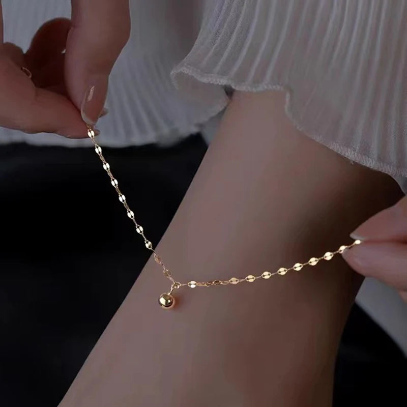 Minimalism Silver Color Beads Anklet for Women Summer Beach Simple Flat Chain Bracelet Barefoot Anklet Jewelry Daily Wear anklet