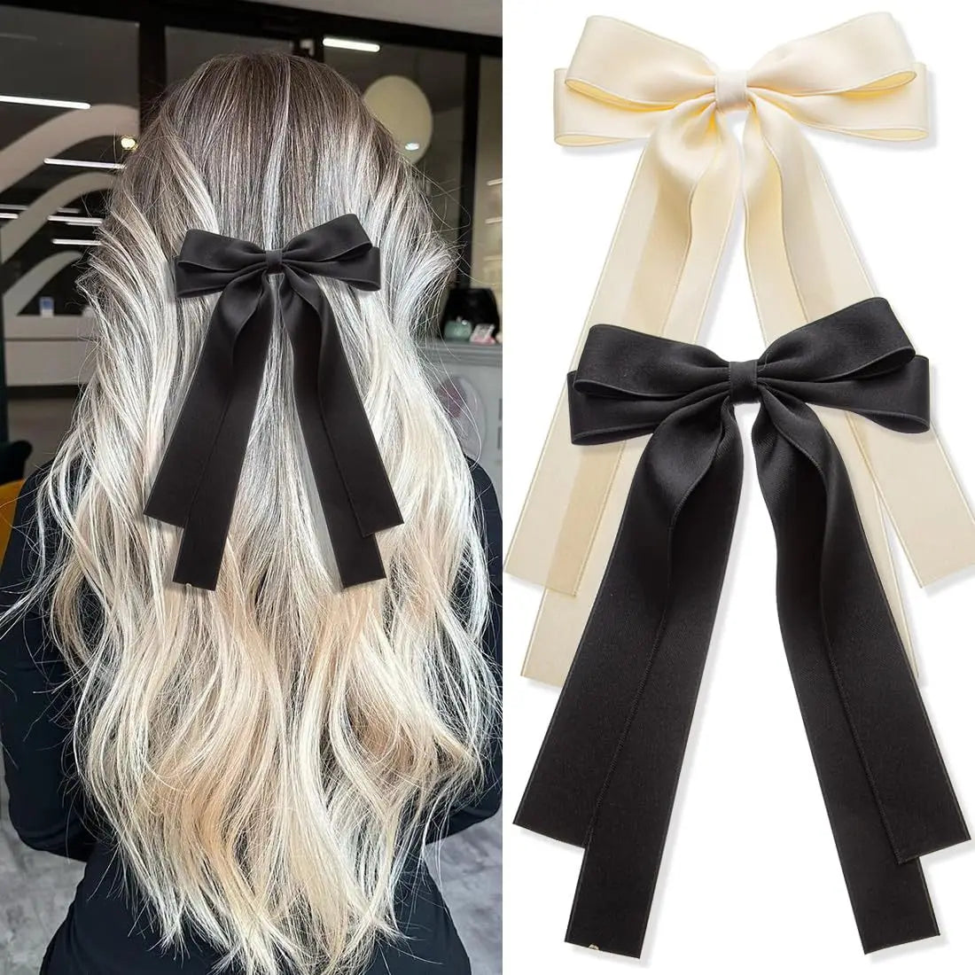 Women Elegant Bow Ribbon Hair Clip Fashion Solid Satin Spring Clip Simple Bowknot Hairpins Barrettes Hair Accessories for Girls   hairclips