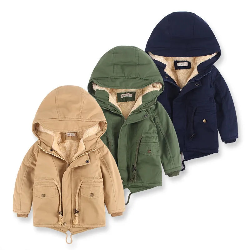 Autumn Winter Children Boy Jacket Coat Hooded Plus Velvet Thicken Warm Jacket For Girl 3-10 Year Kids Girl Parka Outerwear boys jackets and coats