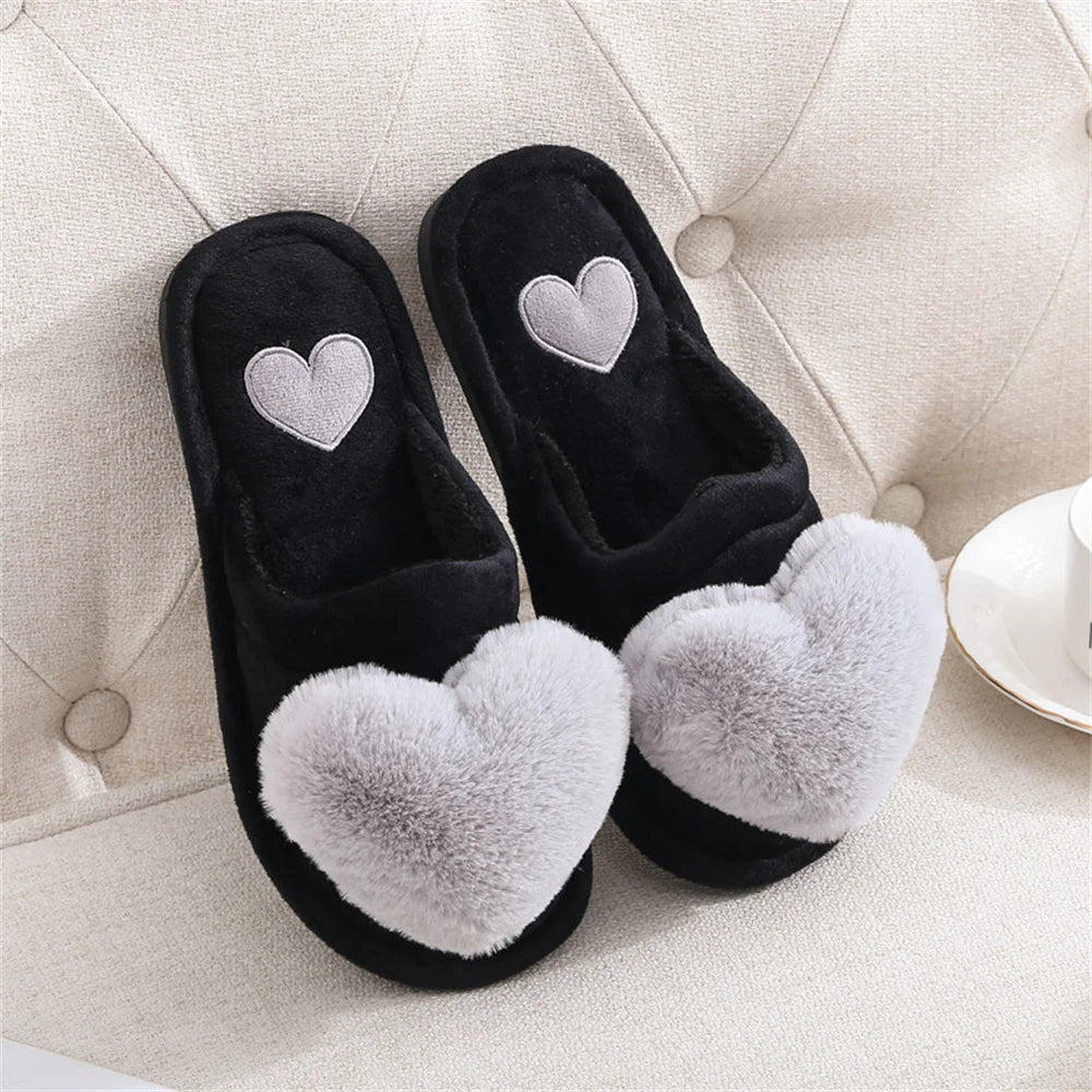 Women Indoor Warm Home Slippers Bedroom Cute Heart Pattern Non-slip Soft Comfort Plush House Slippers Shoes Autumn Winter slipper