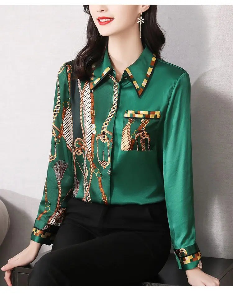 Printed Long Sleeve Chiffon Shirt for Women with a Small Design Sense and a Small High End Western Style