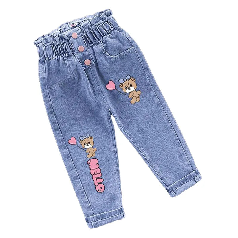 Pantaloni in denim di peluche per bambine invernali, con stampa a farfalla, per bambini piccoli