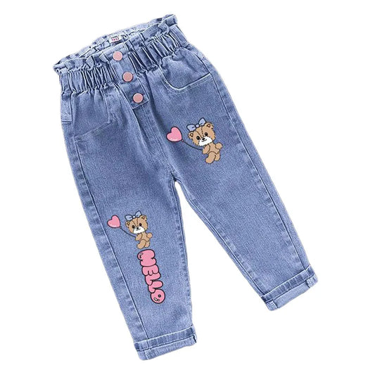 Winter Baby Girls Plush Denim Pants Toddler Kids Cartoon Butterfly Printing Jeans