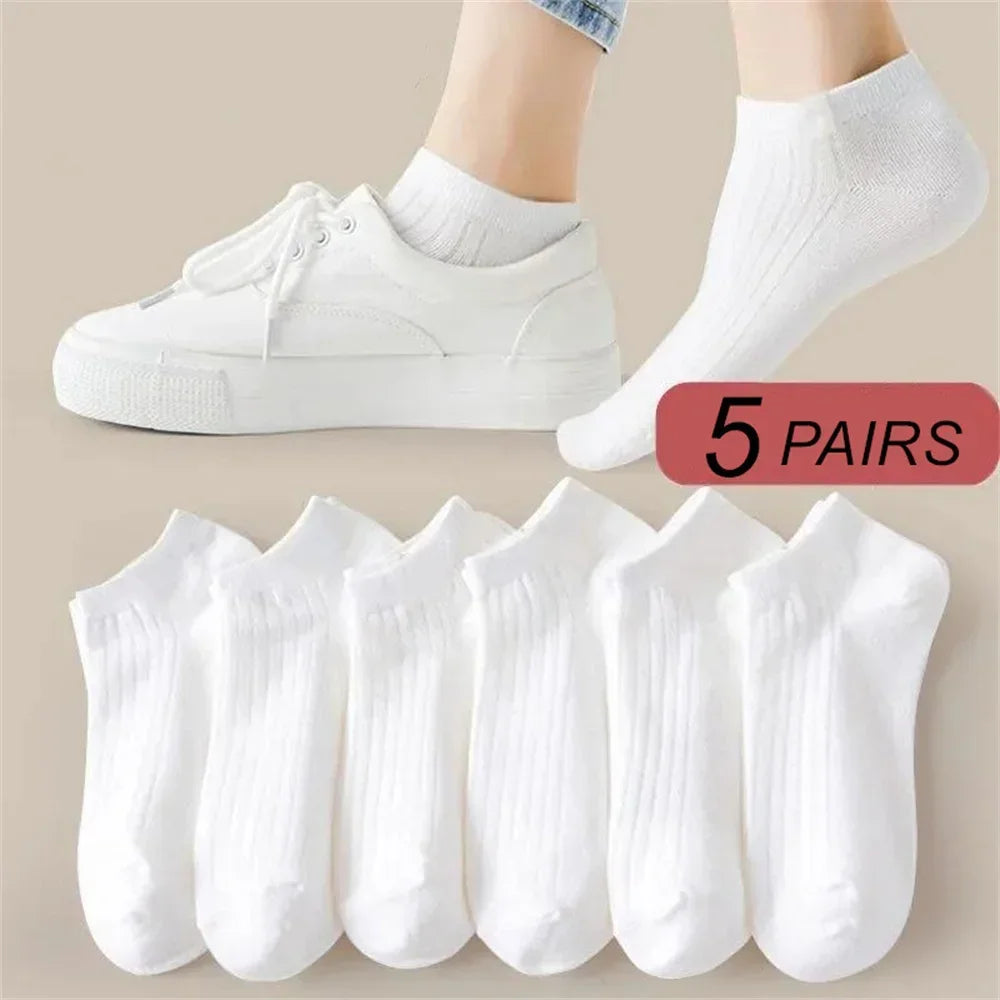 5 Pairs/Pack Ankle Socks Women 100% Cotton Invisible Sweat-absorbing Girls Low Tube Boat Socks EU 36-42 Socks