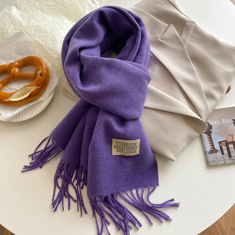 New Fashion Cashmere Scarf Warm Winter for Women Korean Style Knitted Solid Color Double Sided Wraps Neckerchief scarf and shawl