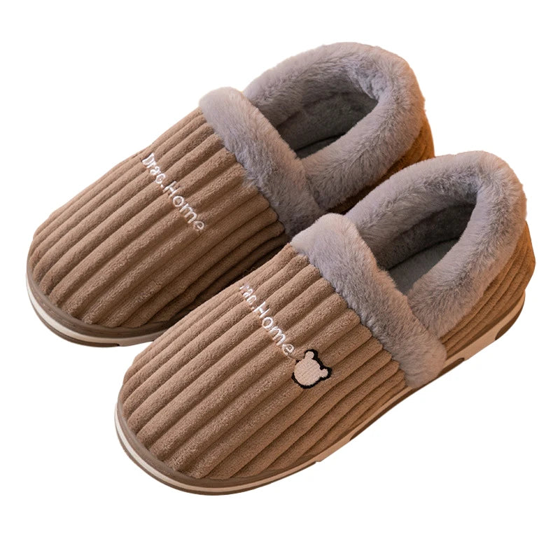 Comwarm New Women Slippers Winter Warm Plush Fur Antiskid Cloud Slippers Outdoor Breathable Thick Flat Sole Soft Home Slipper