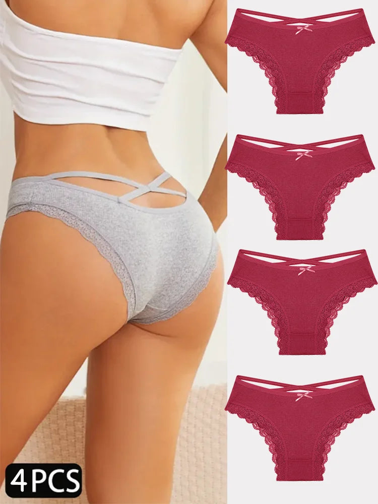 4PCS Women's Cotton Briefs Sexy Female Underpants Elasticity Comfortable Underwear Panties Lingerie S-XL  Solid Color Intimate undergarments