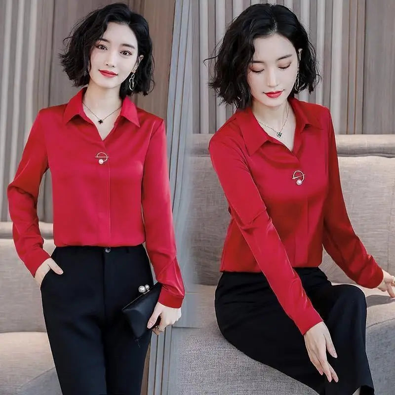 Temperament Mid Sleeved High End Professional Women's Chiffon Shirt Spring Autumn New Long Sleeved Western Style Top