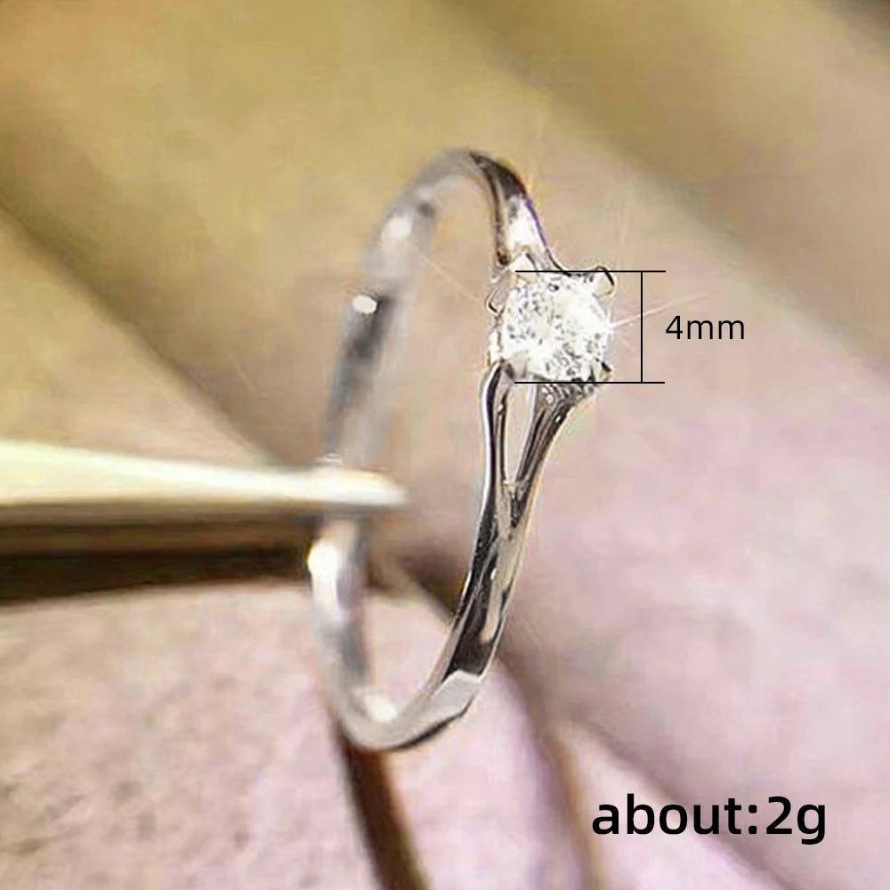 Huitan Minimalist Women's Wedding Rings with 4MM Cubic Zirconia Simple Elegant Female Finger Accessory Engagement Bands Jewelry  rings