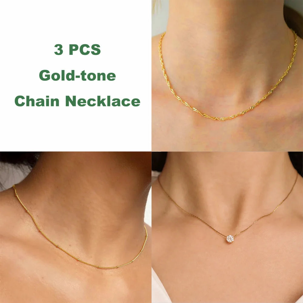 Gold Plated Stainless Steel Dainty Minimalist Zircon Charm Anti Tarnish Chain Round Clear Cz Stone Necklace for Women Jewelry  necklace