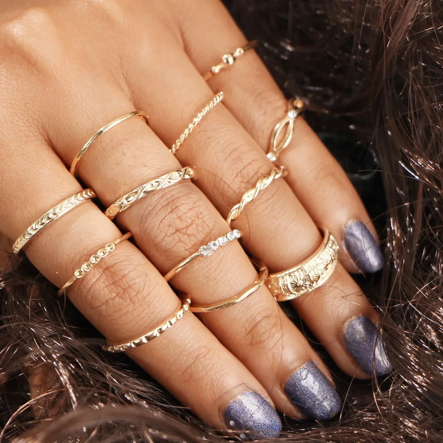 10Pcs Rings Suit For Women Silver-color Chain Ring Set Bohemian Style Coin Snake Moon Star Party Trend Gift Jewelry  rings