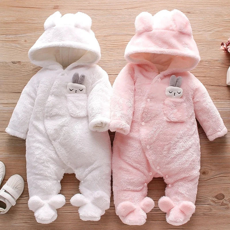 Autumn and Winter New Baby Plush Climbing Clothes Baby Warm and Thick Cartoon Dog Rabbit Cute Cotton Clothes for 0-2 Years infants girls infants boys