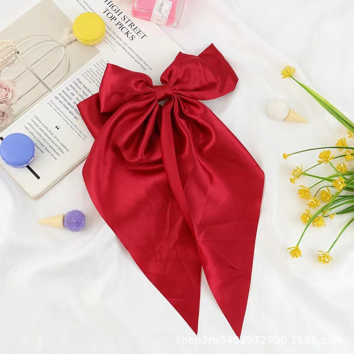 1pcs Wome Solid Color Satin Ribbon long Big Bows Hairpin  Internet red Spring Clips Hair Accessories for Girls Trendy  Summer He   hairclips