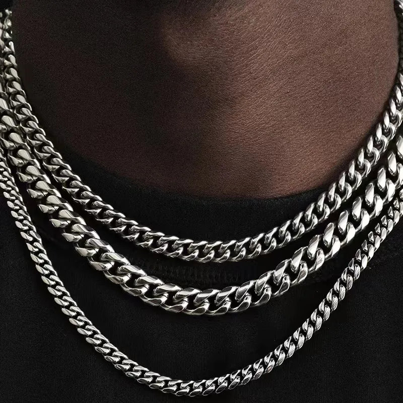 Basic Punk Stainless Steel 3,5,7mm Curb Cuban Necklaces For Men Women Black Gold Color Link Chain Chokers Solid Metal Jewelry  necklace