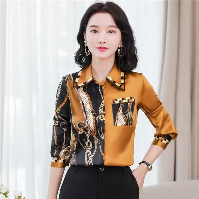 Printed Long Sleeve Chiffon Shirt for Women with a Small Design Sense and a Small High End Western Style