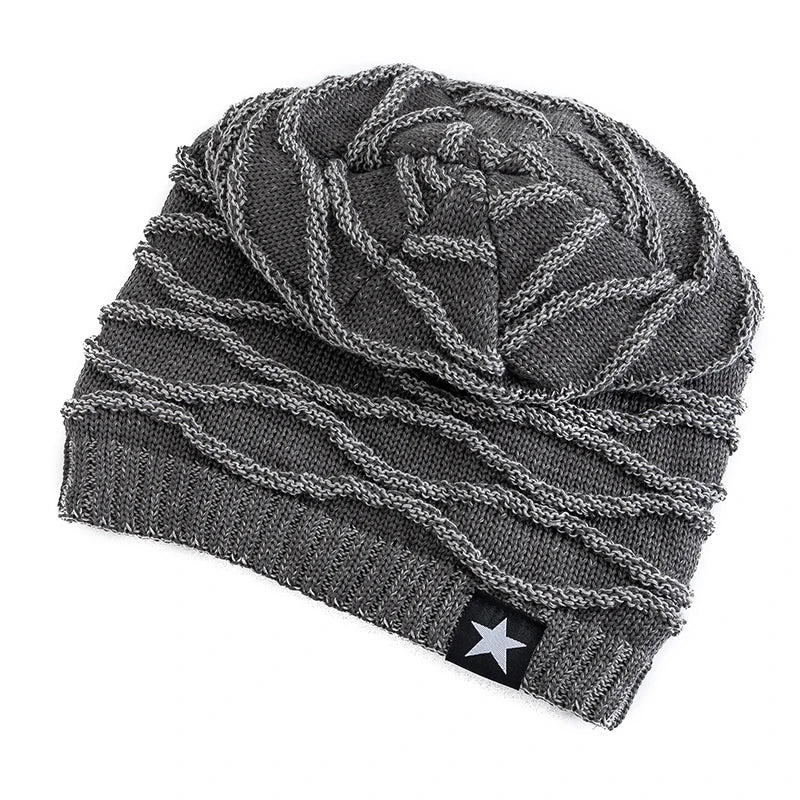 New Unisex Slouchy Winter Hats Add Fur Lined Men And Women Warm Beanie Cap Casual Five-pointed Star Decor Winter Knitted Hats caps