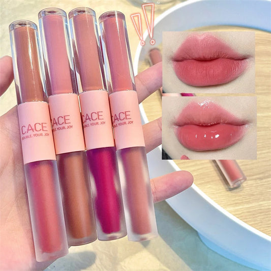 Double-headed Lip Glaze Durable Waterproof Non-fading Mirror Velvet Matte Lip Glaze For Women's Cosmetics  lips