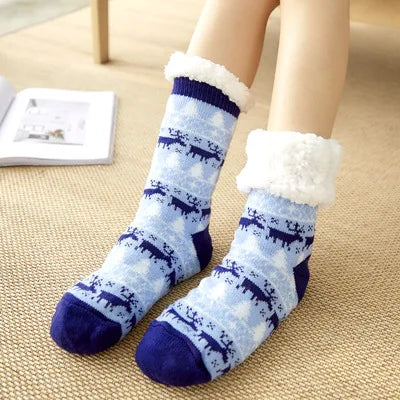 Winter Warm Socks Women penguin Plush Soft Female Non Grip Floor Slippers Short Sock Fuzzy Fluffy Deer Elk Bear Christmas Gift Socks