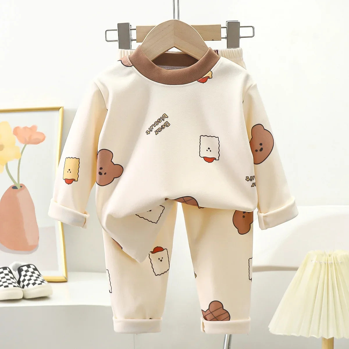 New Kids Autumn Warm Pajamas Boys Girls Cute Cartoon Bear Long Sleeve T-Shirt Top + Pants Baby Sleepwear Underwear Clothing Sets night wear girls