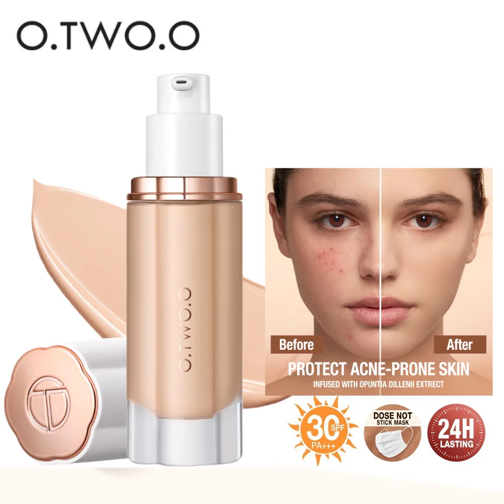 O.TWO.O 30ml Liquid Foundation Oil-control High Coverage Makeup Base Cream SPF30 Waterpoof Concealer Makeup Face Foundation face