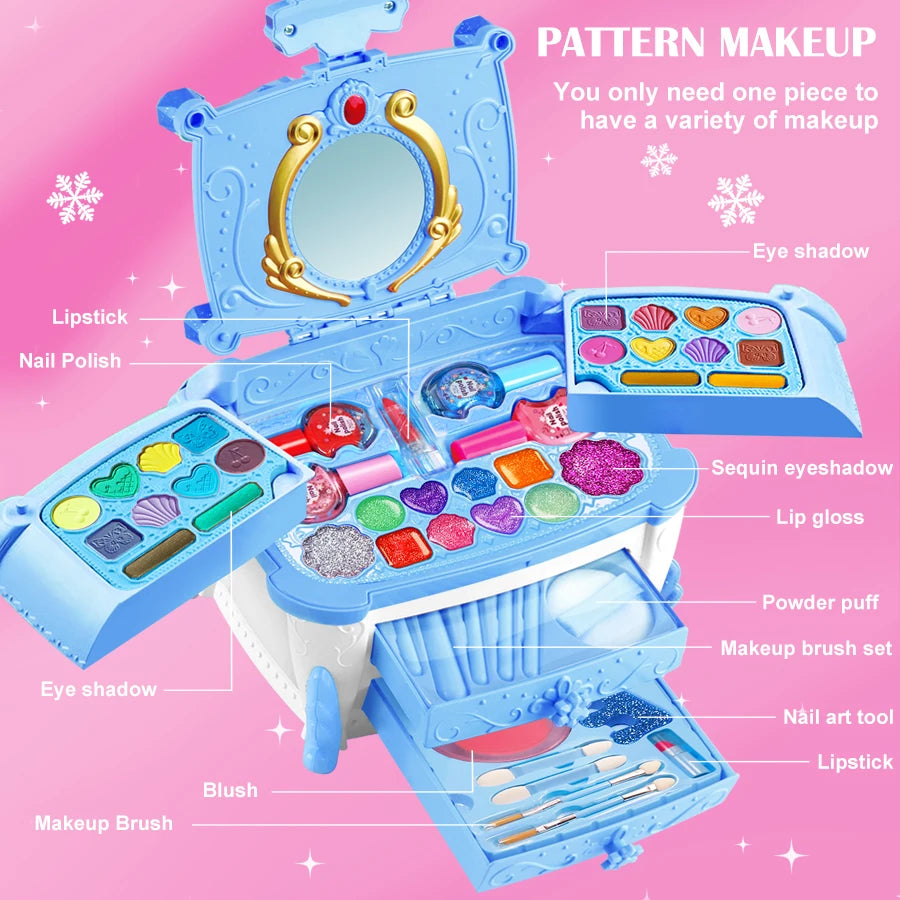 Kids Makeup Kit for Girls, Kids Play Real Washable Makeup Kit Cosmetics Toys Gift for Little Girls Toddlers Dress up Set, Birthd