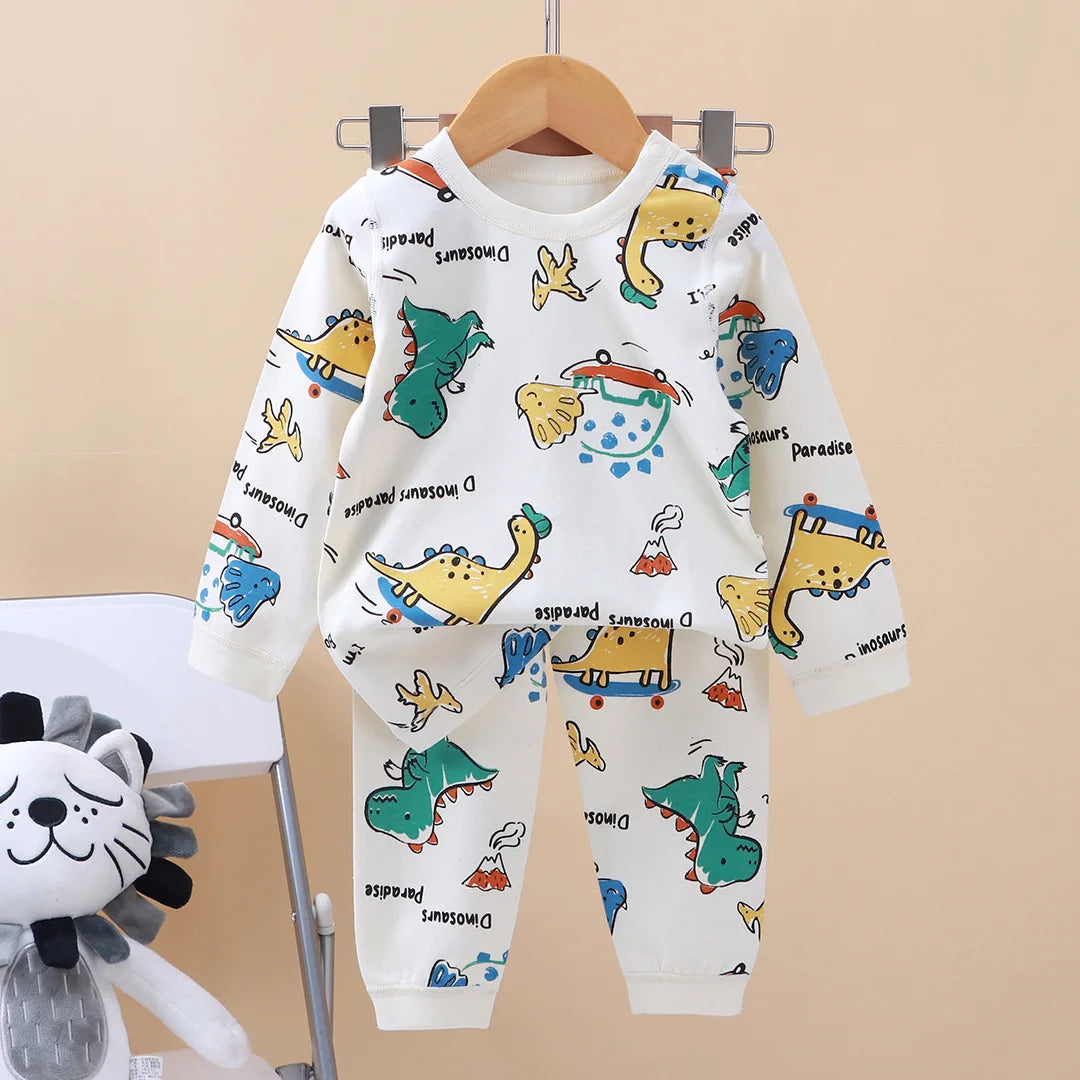 New Kids Boys Girls Pajama Sets Cartoon Print Long Sleeve Cute T-Shirt Tops with Pants Toddler Baby Autumn Sleeping Clothes night wear boys